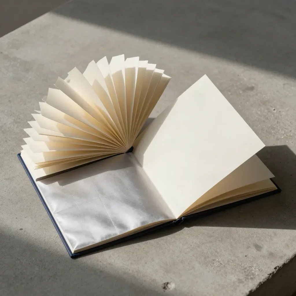 Overhead patent strategy pack with booklet, graphite clip and navy band on concrete.